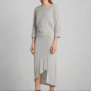 ALLSAINTS Cadie Stripe Asymmetrical Long Maxi Dress